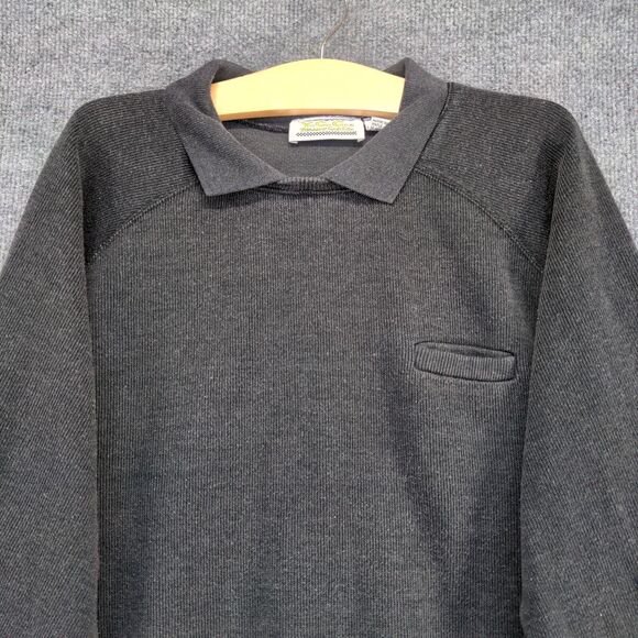Yellow Cab Co. Men's Knit Polo Sweater Black Large Long Sleeve Polyester Blend - Picture 3 of 11